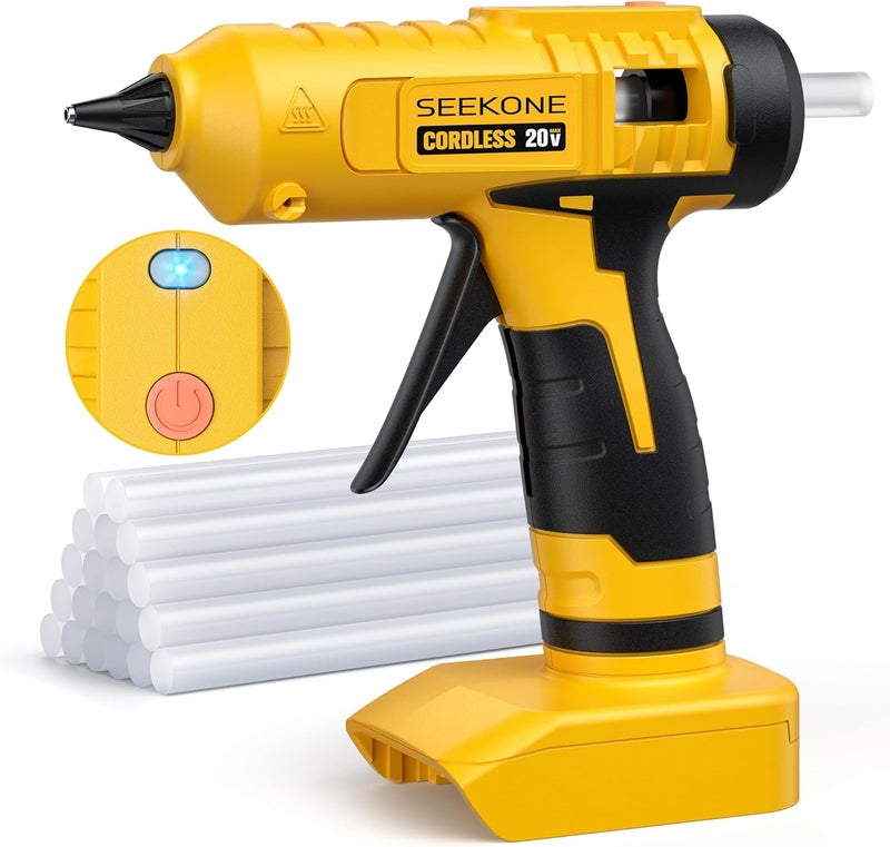 SEEKONE Hot Glue Gun, 100W Cordless Hot Glue Gun for Dewalt 20V Battery, Fast Preheating and Anti-drip Full Size Glue Gun with 20pcs Glue Sticks for Crafts, DIY Arts, Home Repairs (No Battery) - Image 1